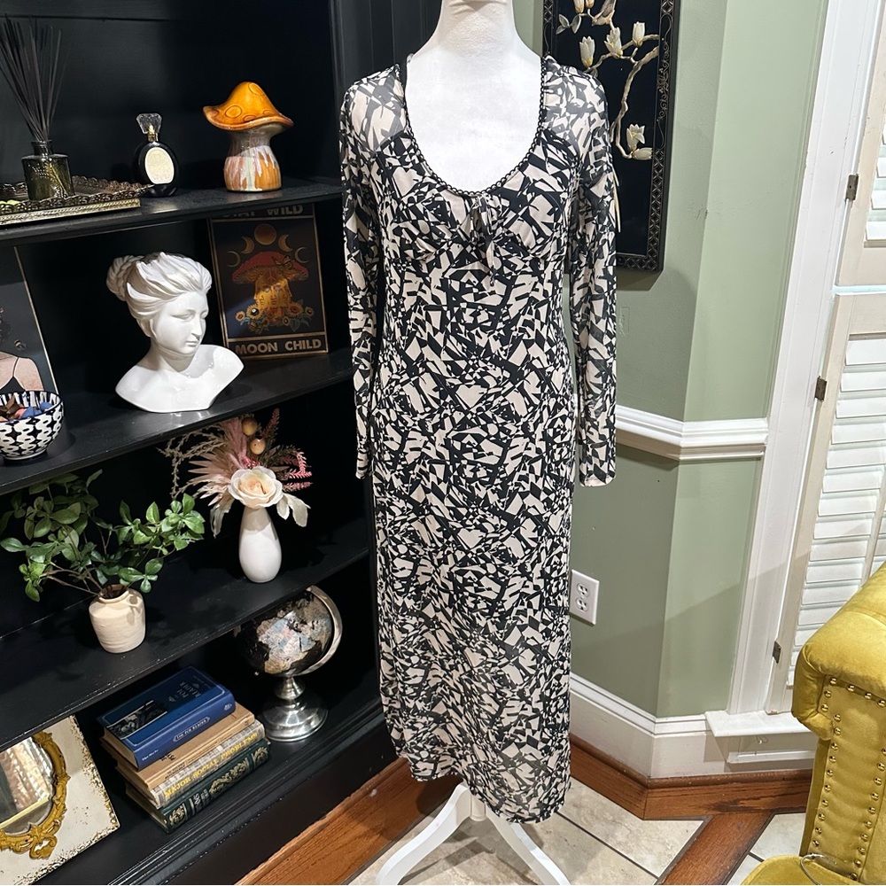 Topshop Abstract Print Midi Dress – Size 10